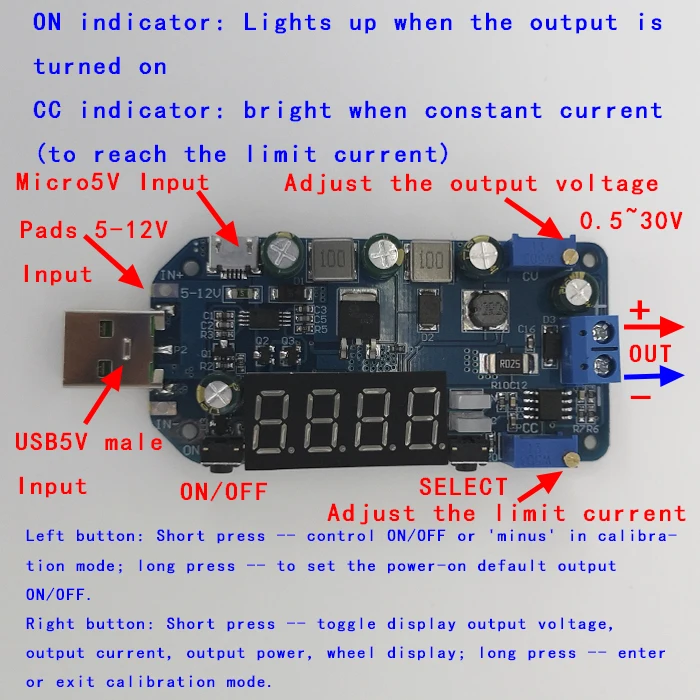 15 Вт регулируемый DC CC CV USB 5В до 3 в 9В 12В 24В 30В повышающий/понижающий модуль питания