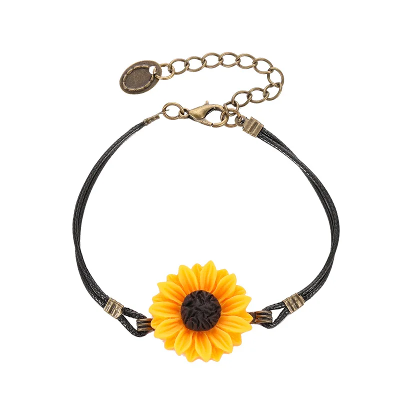 

2020 New Vintage Sunflower Bracelet Handmade PU Leather Rope Quote Wish Bracelet Sister Love Friendship Bracelets For Women Gift