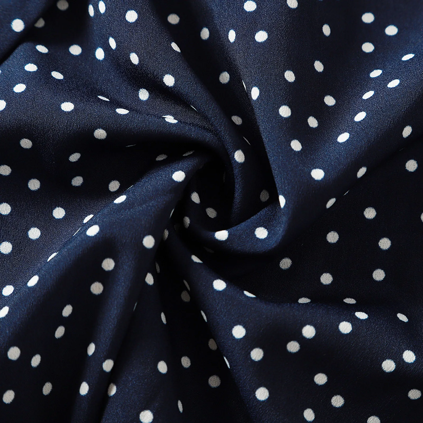 

Fashion Lapel Polka Dot Printed Bowknot Long Sleeve Knee-length Dress Skirt