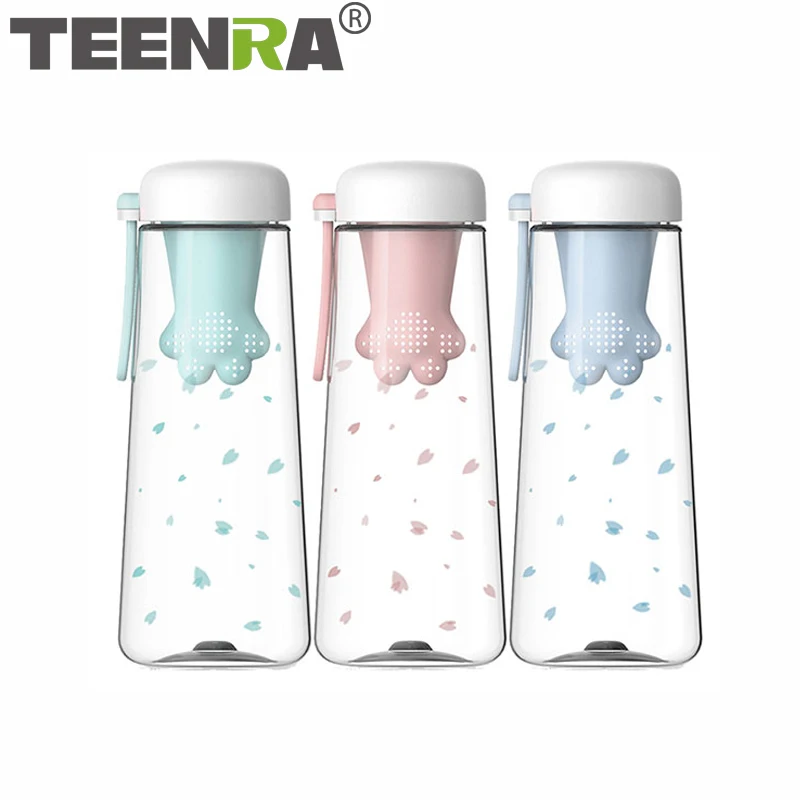 

TEENRA творческая кошка лапа Бутылки для воды пластиковая прозрачная чашка с ситечко для чая Спорт на открытом воздухе обувь с принтом «кошачи...