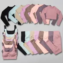 2/3Pcs Sports Yoga Ensemble Femmes Survêtement Sport Taille Haute Leggings Sans Couture Tenue D'entraînement de Sport Gym Crop Top Soutien Gorge De Sport  (2)
