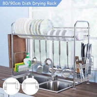 8090cm stainless steel dish drying rack with drainboard drainer kitchen light duty countertop utensil organizer storage home