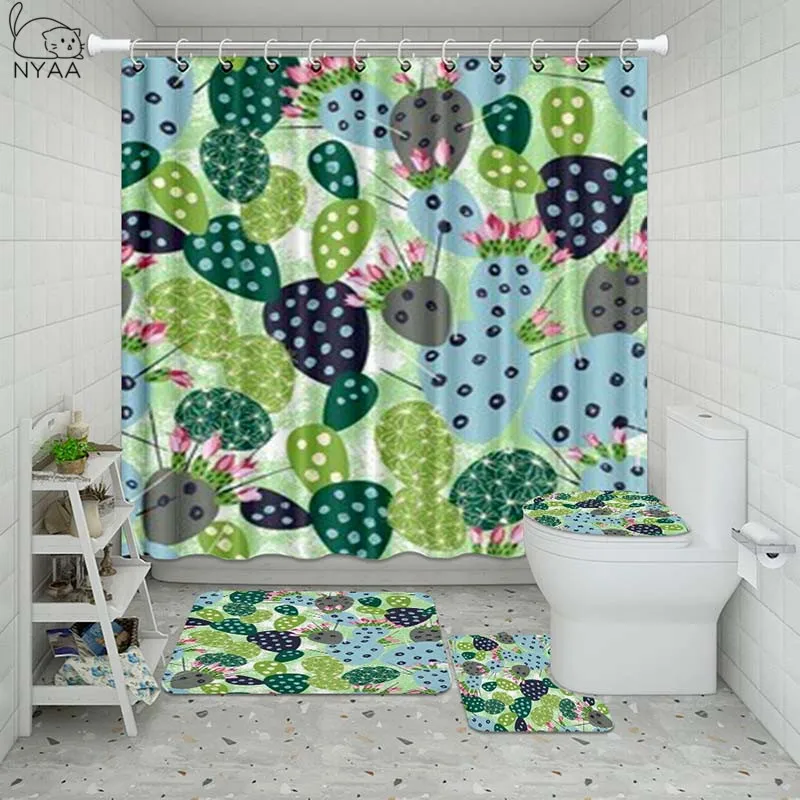 Vixm зеленый тропический кактус ванная комната водонепроницаемый набор занавесок