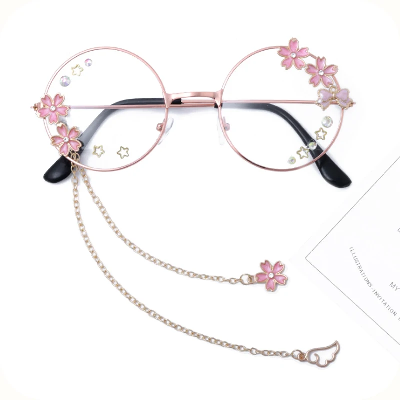 glasse Ручная работа оригинальная Лолита Мягкая сестра сладкий японский harajuku для девочек круглая коробка вишневый цвет положить очки cos кто гей мужчины - Цвет: glasse