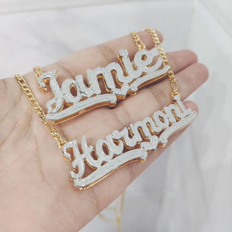 Personalized Double Plated Letter Necklace Hip Hop Custom 3D Stereoscopic Name Pendant Carved pattern Jewelry for Best Gift