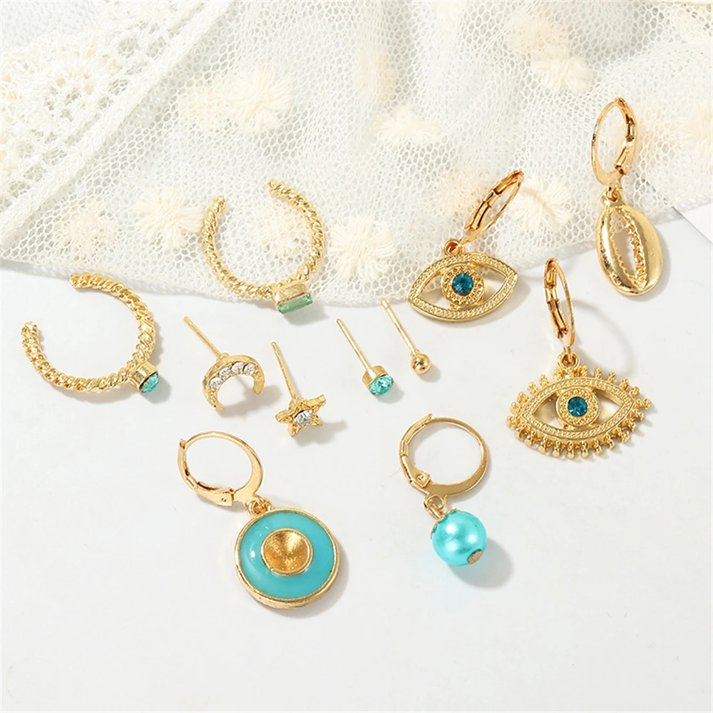 2020 New Boho Fashion Geometric Crystal Eyes Stars Moon Shell Faux Pearls Pendant Mix Earrings For Women Vintage Earring Jewelry | Украшения