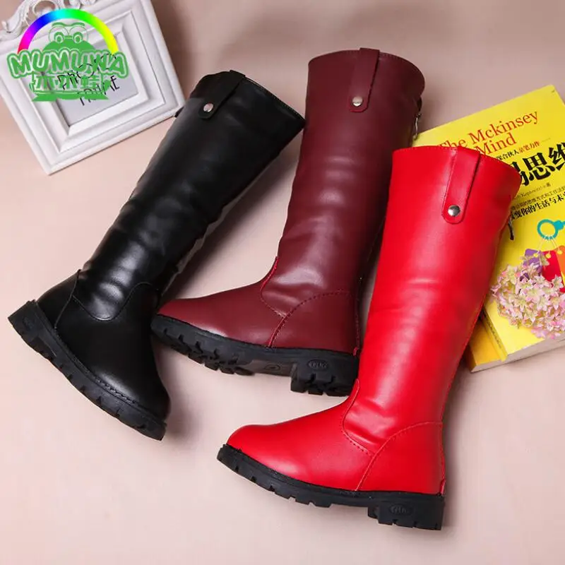 

Autumn Winter Kids Boots for Girls Soft PU Leather Knee-High Children Shoes Party Princess Boots Plus Little Girls Boots