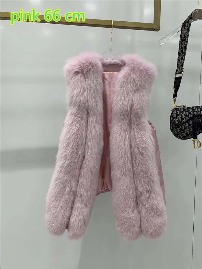 pink 66cm Женский жилет из натурального Лисьего меха с наполнителем из белого утиного пуха - Цвет: pink 66cm