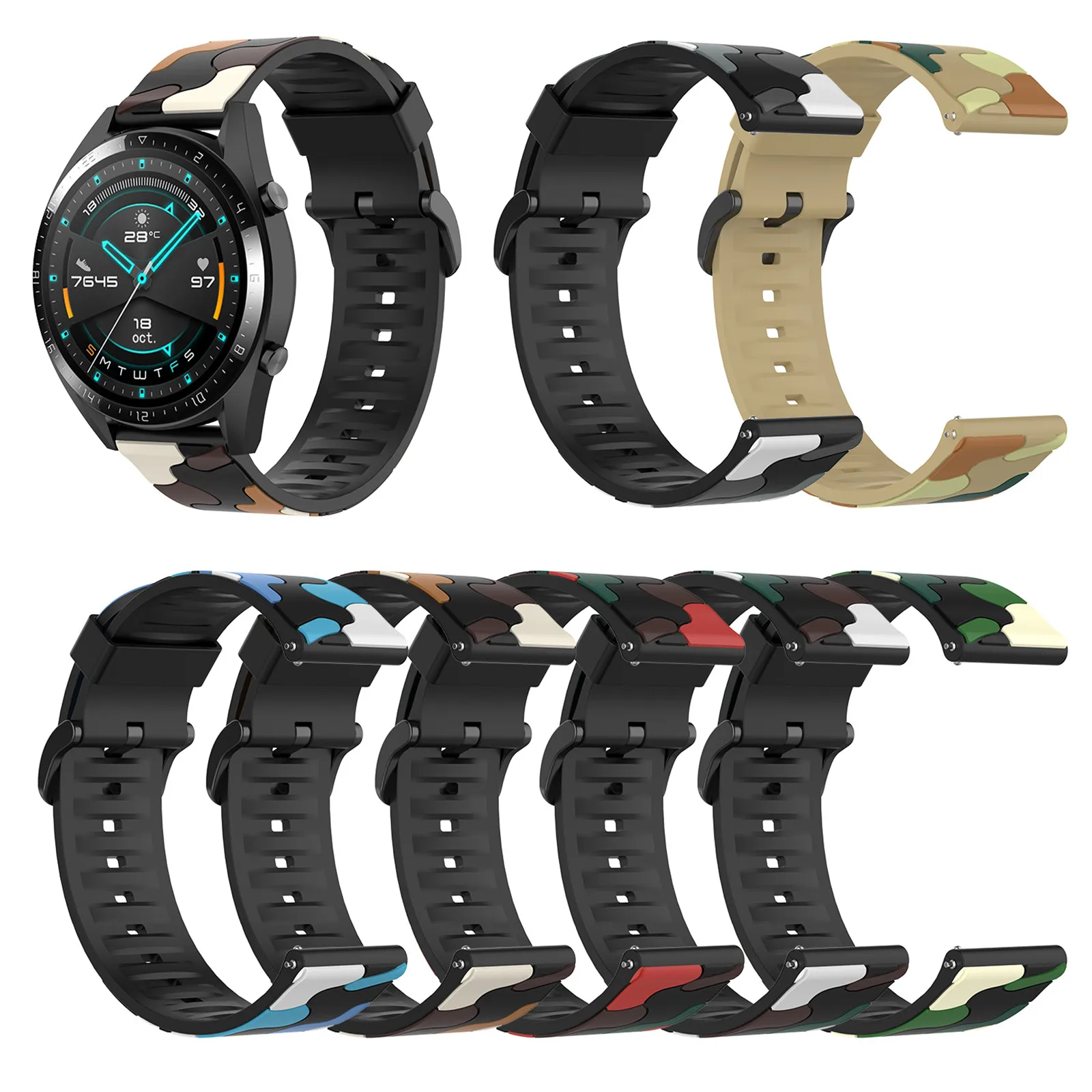 Модный Камуфляжный ремешок унисекс для Huawei Magicwatch 2 /pro силиконовый регулируемый