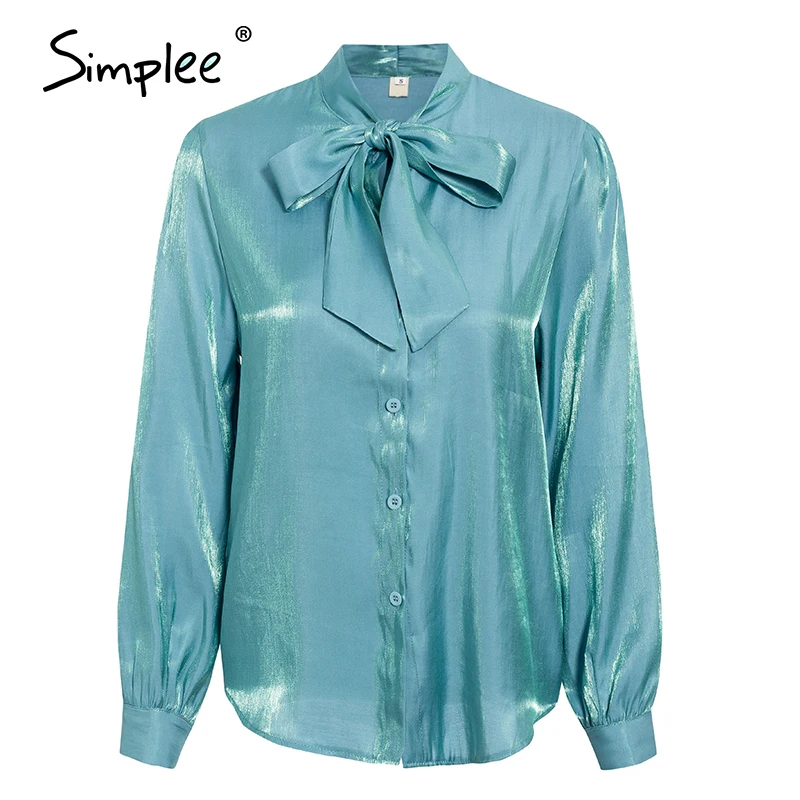 Simplee Elegant bow tie women blouse shirt Office lady work wear long sleeve female top Casual streetwear shirts | Женская одежда