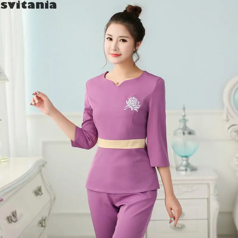 Svitania Women Beauty Salon Work Clothes Long Sleeve Beautician Spa Club Suit Autumn |