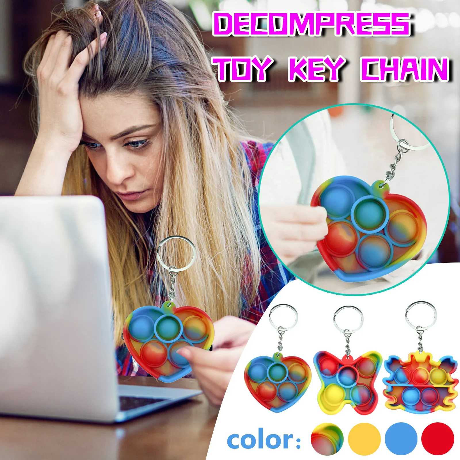 

Rainbow Dimple Decompression Keychain Toys Various Forms Adults And Children Anxiety Relief Squeeze Toys Butterfly Crabs