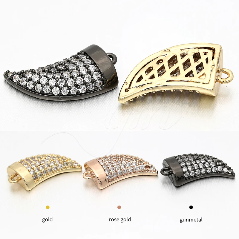 

9mm*16mm Micro inlay Cubic Zirconia Ox horn Connector For diy Jewelry Making Pendant Accessories Jewelry Wholesale LVD55