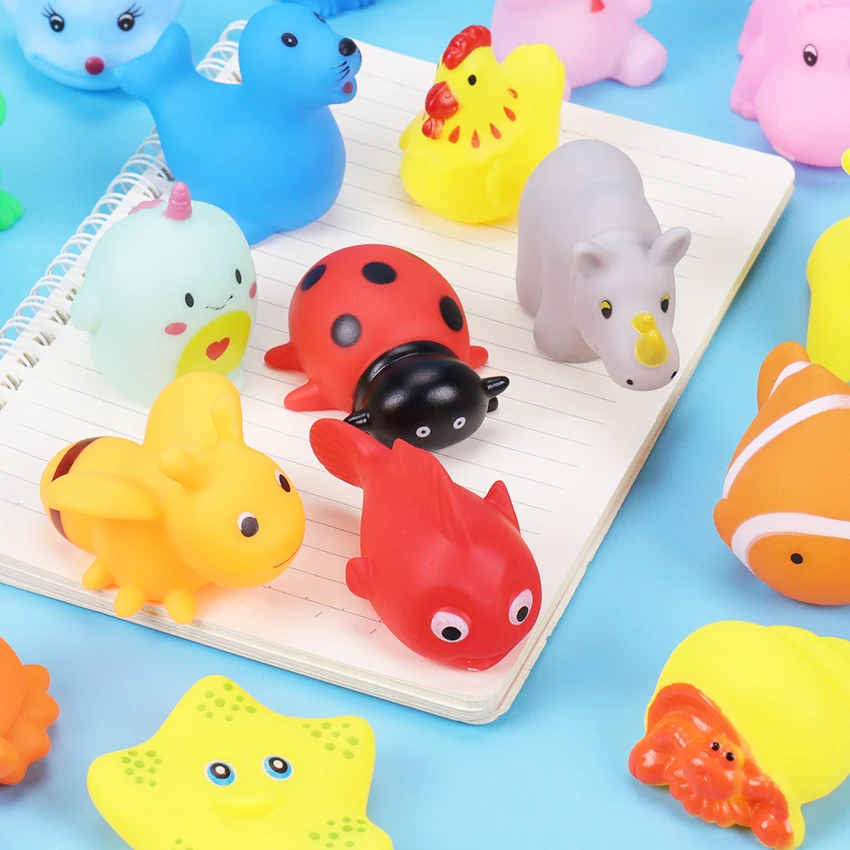 13PCS/ Set Baby Cute Animals Bath Toy Swimming Water Toys Soft Rubber Float Squeeze Sound Kids Wash Play Funny Gift