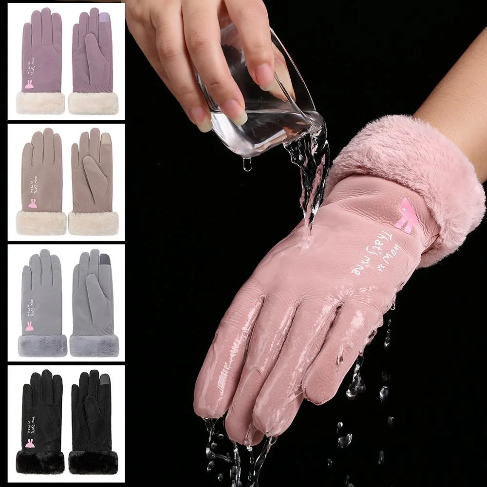 

Women Gloves Winter Warm Touch Screen Suede Furry Windproof Pink Gloves Waterproof Cold Lady Outdoor Sport Driving Cycling