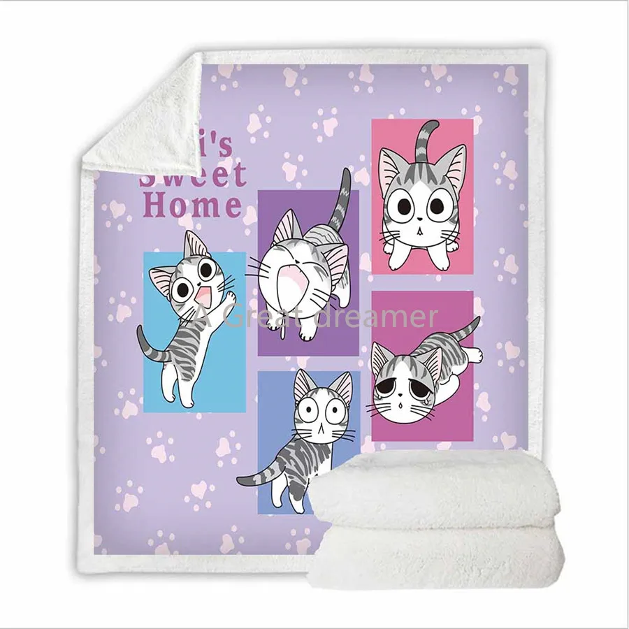 

Cartoon Cat Sherpa Blanket Bedspread Plush Soft Weighted Blanket Dropshipping Home Camping Aircraft Blanket