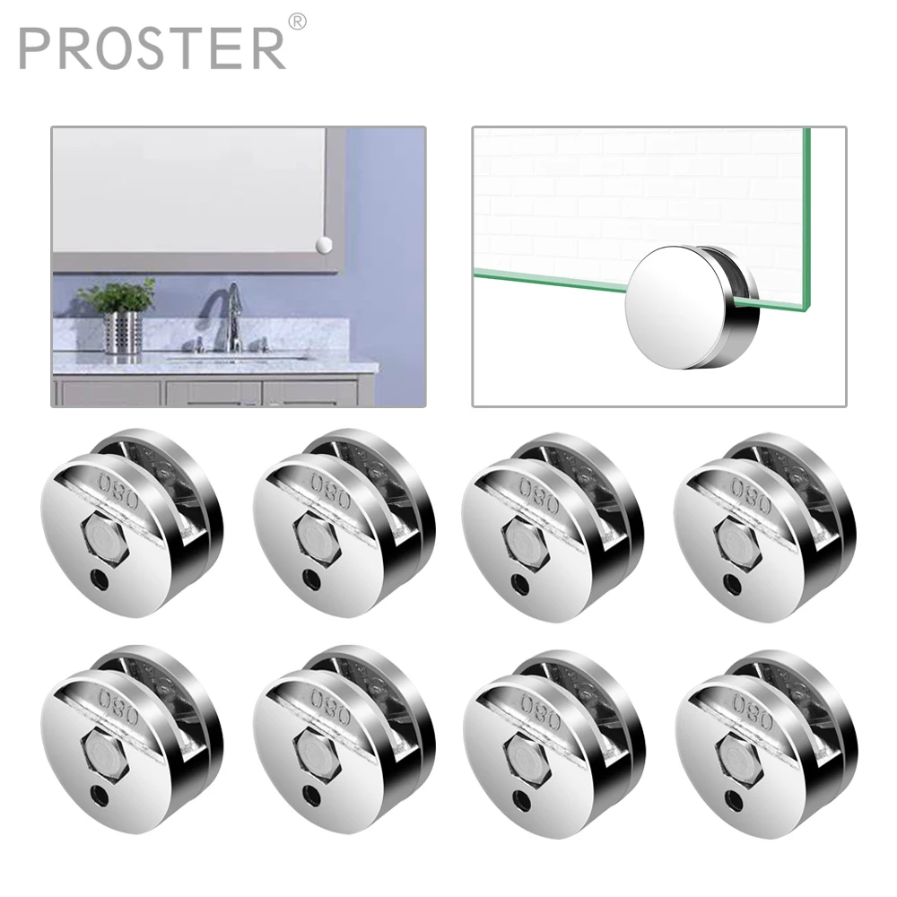 

PROSTER 8PCS Round Glass Clamp Mirror Clip Bathroom Mirror Holder Wall Bracket Clamps Kit Zinc Alloy Hardware Tool for 3-5mm
