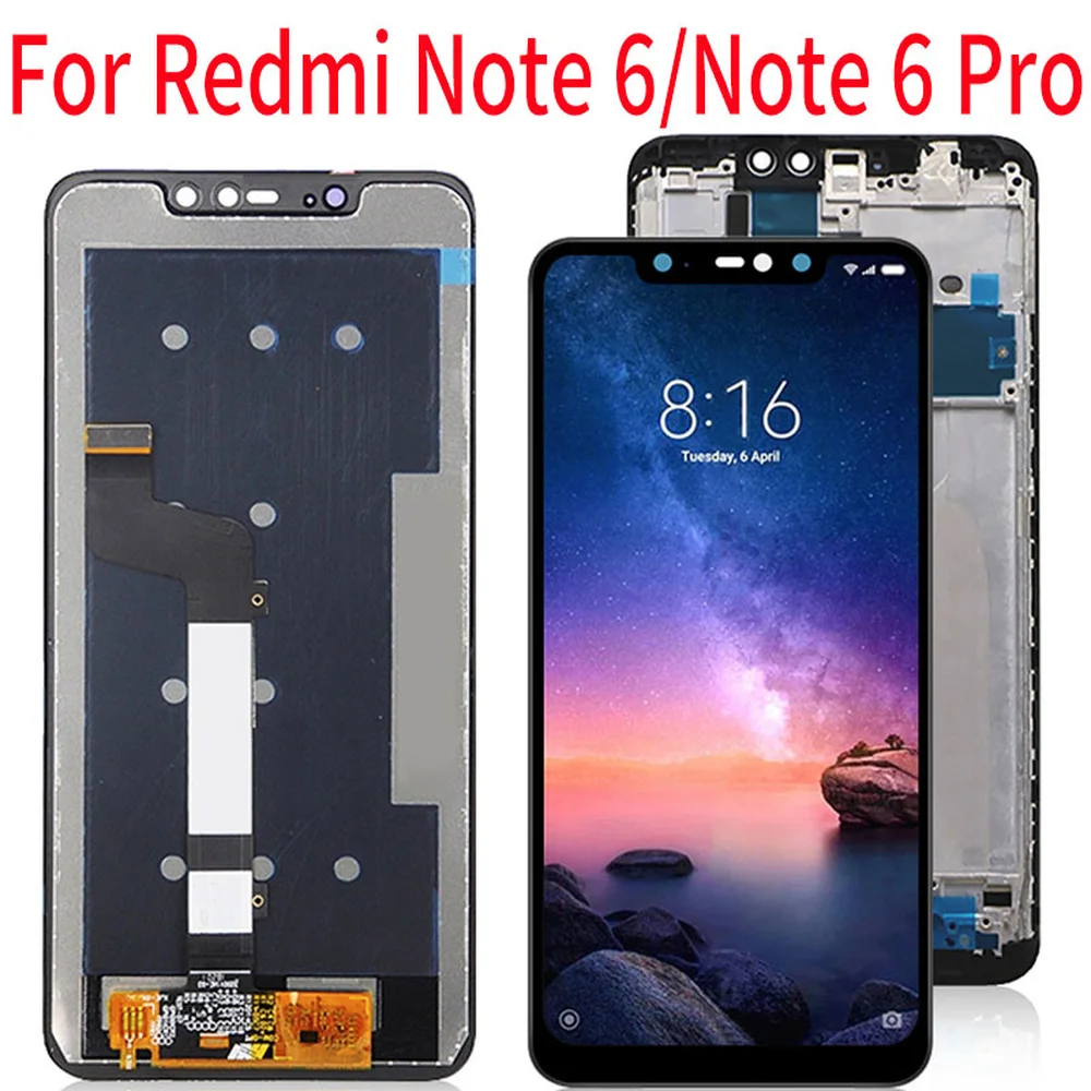 

ЖК-дисплей 6,26 "для Xiaomi Redmi Note 6 Pro, сенсорный экран для Redmi Note 6, дисплей с дигитайзером, запасные части, оригинал
