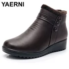 Новинка, женская обувь YAERNI, женские ботильоны из натуральной кожи на плоской подошве, зимние ботинки для пожилых людей, теплые ботинки из хлопка для мам, черные, коричневые