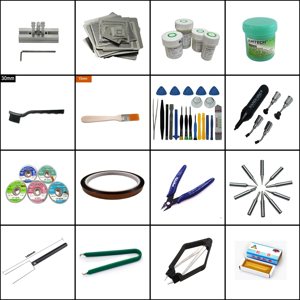 

Universal Directly Heat Stencil 29 Pcs Kit BGA reball kit For Apple Mobiles Stencils + 25K Lead Solder Ball Silver Solder Iron