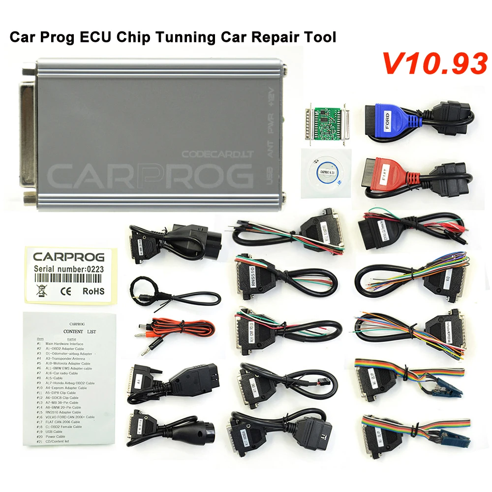 

Carprog V10.93 Car Prog ECU Chip Tunning Car Repair Tool Carprog Programmer with All 21 Adapters Diagnostic Tool