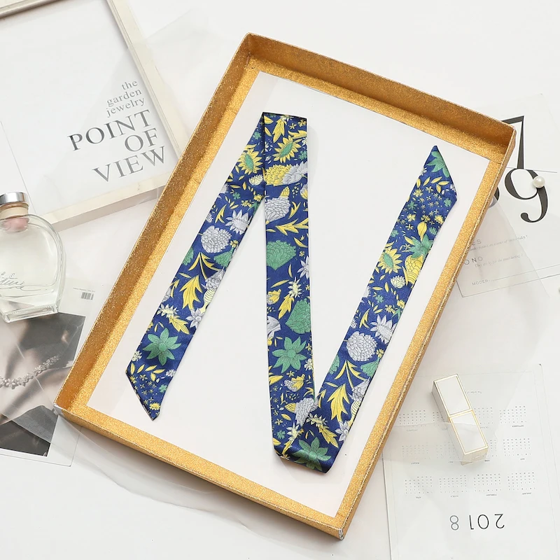 

2021 New Silk Skinny Scarf Lady Long Hairband Ribbon Bag Scarfs Tie Design Belt Striped Female Luxury Brand Neck Hair Headband