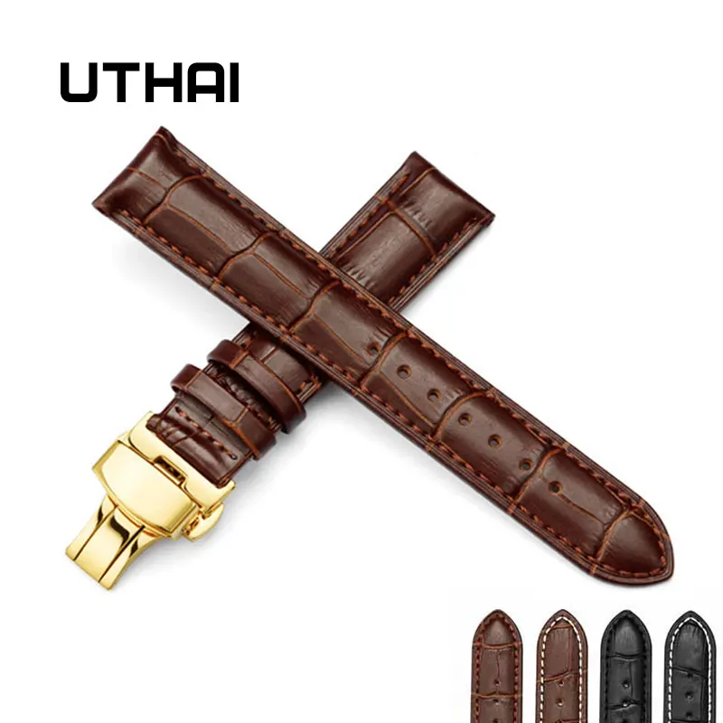 UTHAI Z06 gold двойной щелчок эластичная бабочка пряжка ремешок коровья кожа