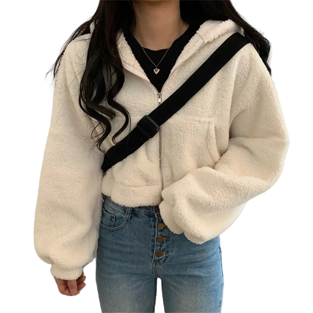 

Куртка женская короткая с капюшоном, мягкая теплая верхняя одежда из овечьей шерсти, 2 цвета, на осень-зиму