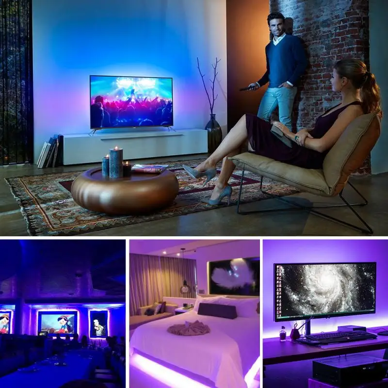 Гибкая светодиодная ленсветильник RGB 5050 5 м 12 В С Wi-Fi и музыкальным контроллером |