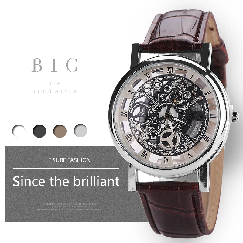 

Man and Women Fashion Leather Hollow Stainless Steel Quartz Watch
