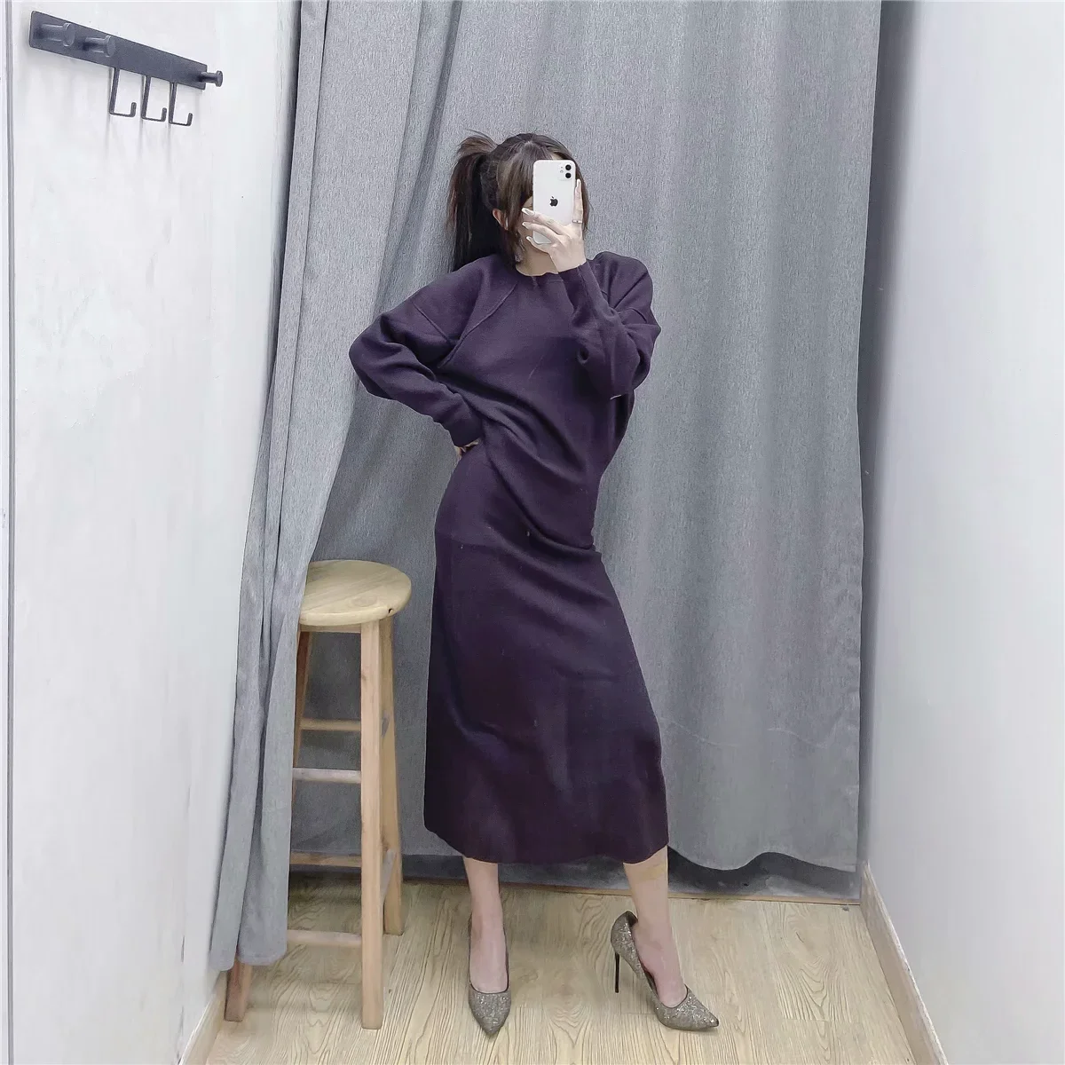 

Fall and winter thickened round collar blouse knitwear