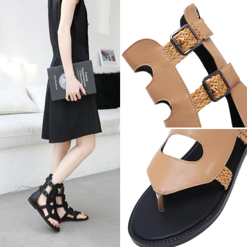 2020 новые летние женские сандалии в римском стиле на плоской подошве с открытым