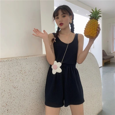 2PCS black Vest Set Комплект из двух предметов, розовый наряд, два топа и штаны, свободные байкерские шорты+ Спортивная футболка, комплект из 3 предметов, спортивный костюм, летняя одежда для женщин - Цвет: 2PCS black Vest Set