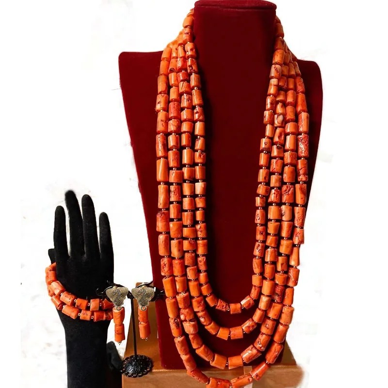 

Dudo African Wedding Banquet Costume Accessories 4 Layers Original Coral Beads Nigerian Bride Wedding Jewelry Set