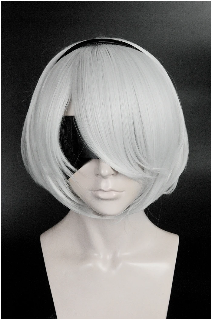 NieR:Automata 2B YoRHa No. 2 Тип B Heroine короткие Серебристые белые термостойкие парик для