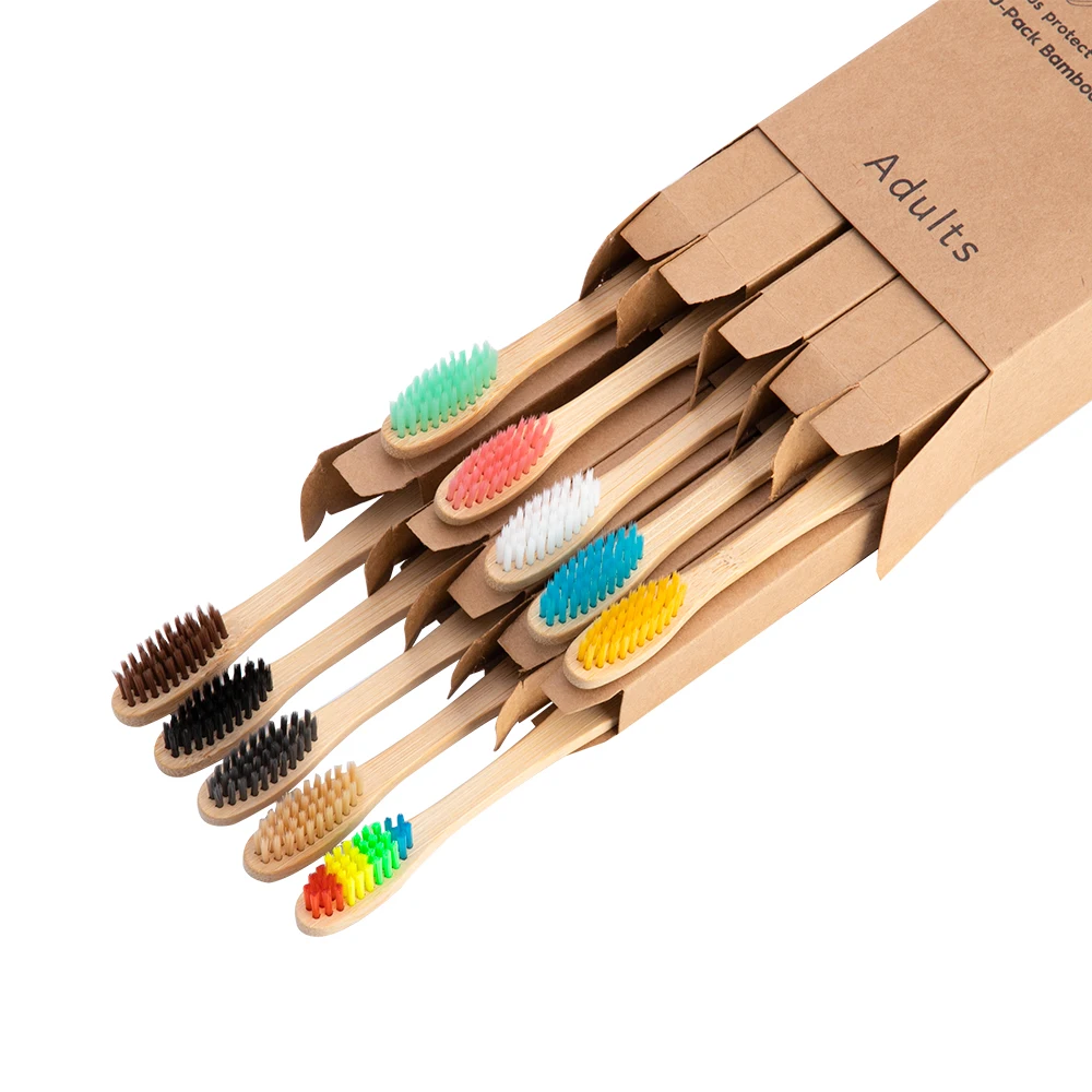 

5/10Pcs Bamboo Toothbrush Eco-Friendly Product Vegan Tooth Brush Rainbow Black Wooden Soft Fibre Adults Travel Set For Oral Care