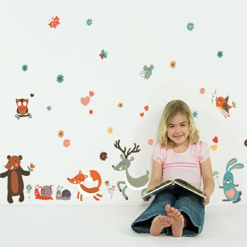 Мультфильм наклейки на стену олень лисят Улитка с ежом домашние украшения