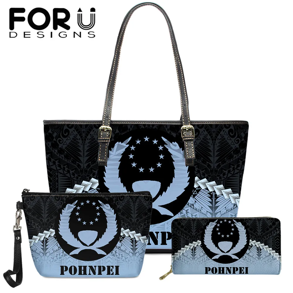 

FORUDESIGNS Handbag Women's Leather Blue Pohnpei Flag Tribe Design Ladies Shoulder Bags Long Purse Small Make Up Pouch Wholesale