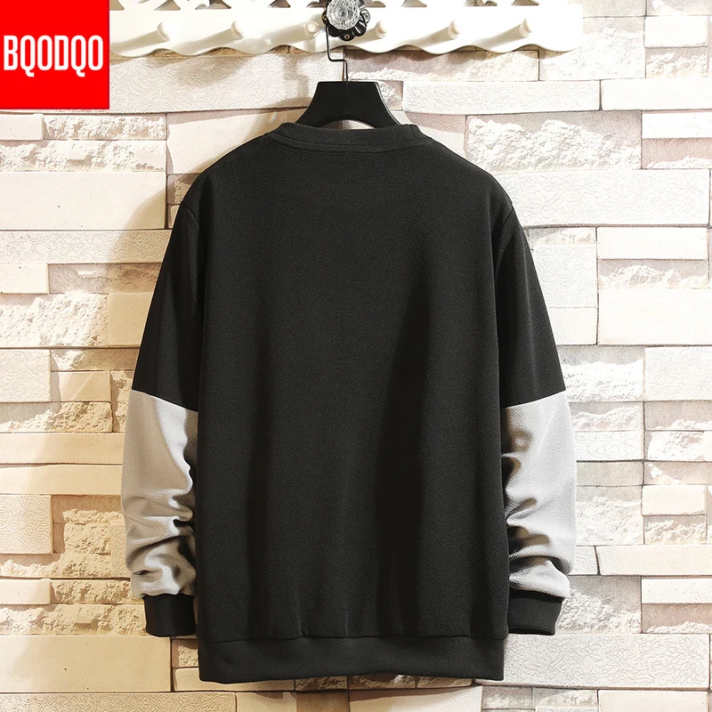 Лоскутная черная толстовка с круглым вырезом и принтом для мужчин в стиле хип-хоп