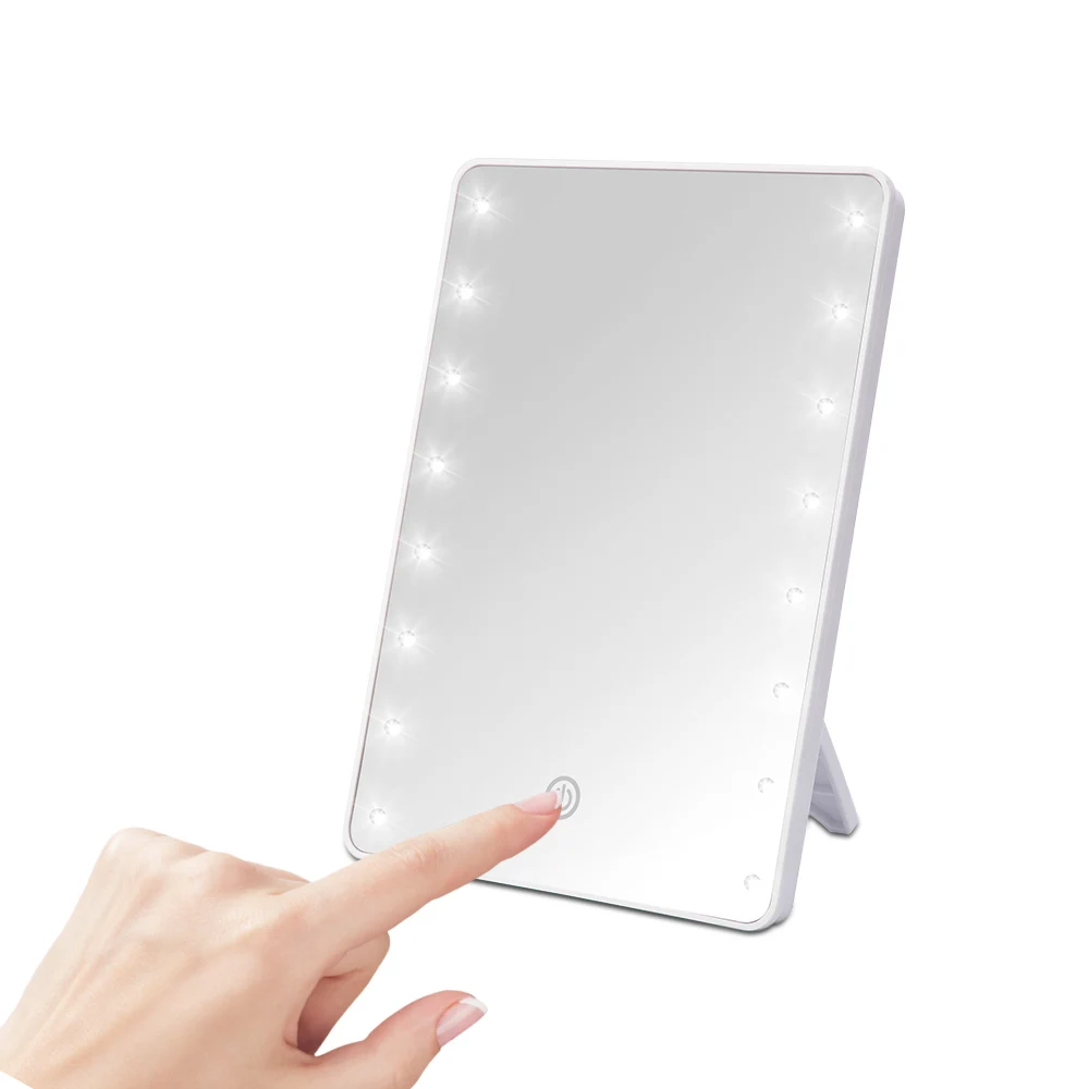 Makeup Mirror Folded 16 LEDs Touch Screen Dimmer Battery USB Switch with Operated Stand For Cosmetic Bedroom Tabletop Bathroom
