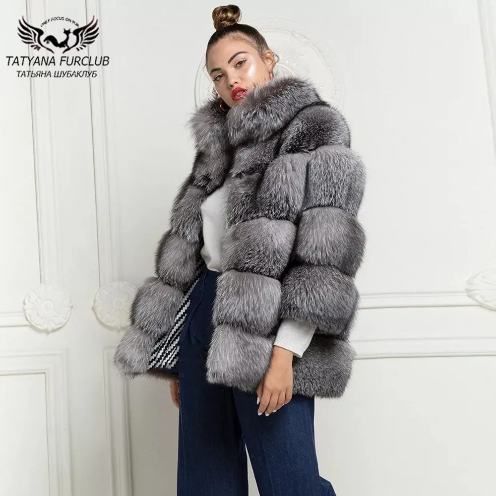 

Winter Women Real Fur Coats Natural Whole Skin Real Silver Fox Fur Jackets High Quality Fashion Luxury Genuine Fox Fur Coat 2021