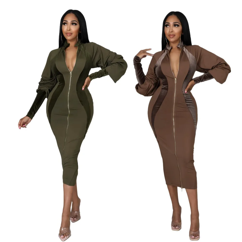 

Осенне-зимнее вечернее женское платье, бархатное Клубное платье в стиле пэчворк с длинными рукавами-фонариками, воротником-стойкой, длиной ...