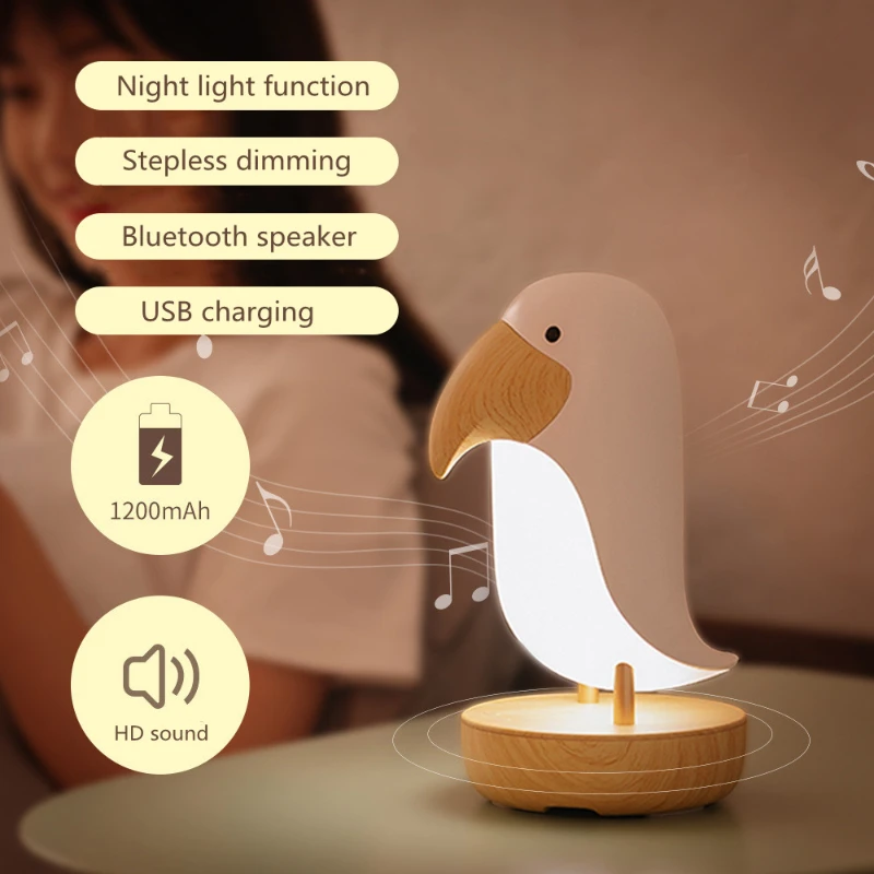 

Wooden Bird Night Light with Bluetooth Speaker USB Rechargeable LED Table Lamp for Baby Children Bedroom Decorative Night Lamp
