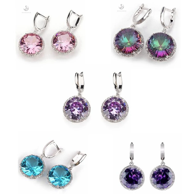 Женские серьги SHUNXUNZE розовые фиолетовые голубые радужные с фианитом R146 R486 R737 R749