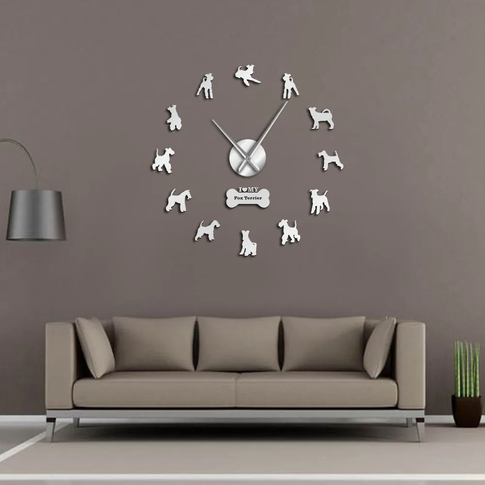 

Wire Fox Terrier Dog Silent Quartz DIY Wall Clock Doggie Silhouette Gift For Dog Lovers Mirror Surface Clock Watch Pet Shop Deco