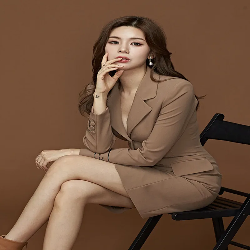 Новинка 2019 стильные элегантные женские мини платья костюмы платье однобортный