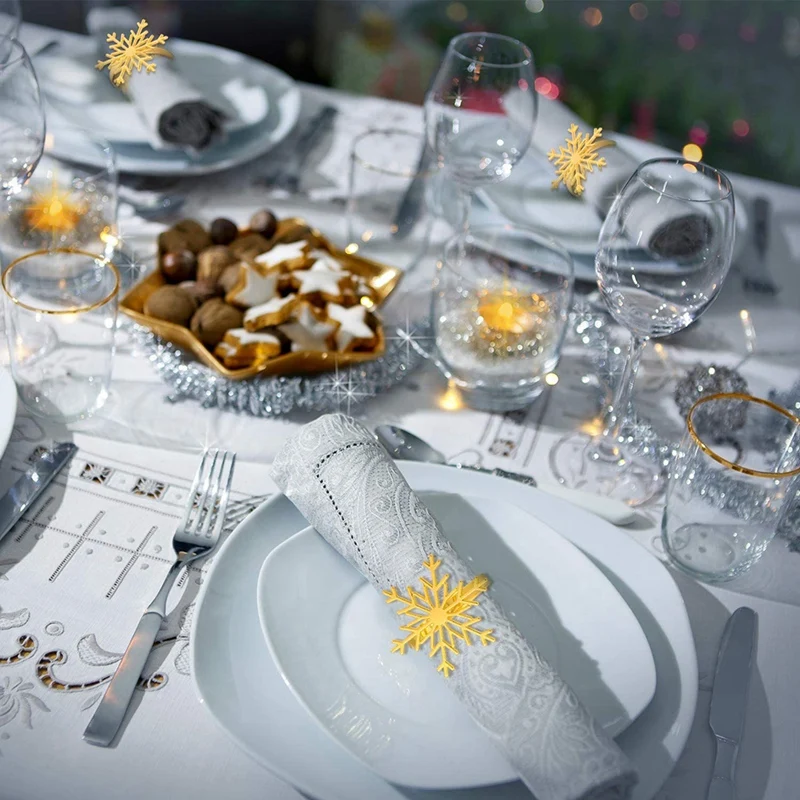 12Pcs Christmas Snowflake Napkin Rings Holder for Dinners Parties Everyday Table Decoration Accessory | Дом и сад