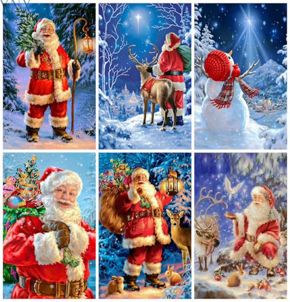 

YNX Diamond Painting Cross Stitch Santa Claus 5D DIY Diamond Embroidery Mosaic Family Children's Room Decoration Handmade Gifts
