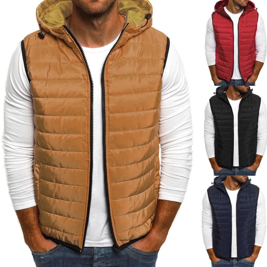 

LIBIELIY Men's Hooded Autumn Winter Thickened Warm Down Cotton Vest Vest Men Outdoor Climbing Riding Inner Wear Warm Vest Jacket
