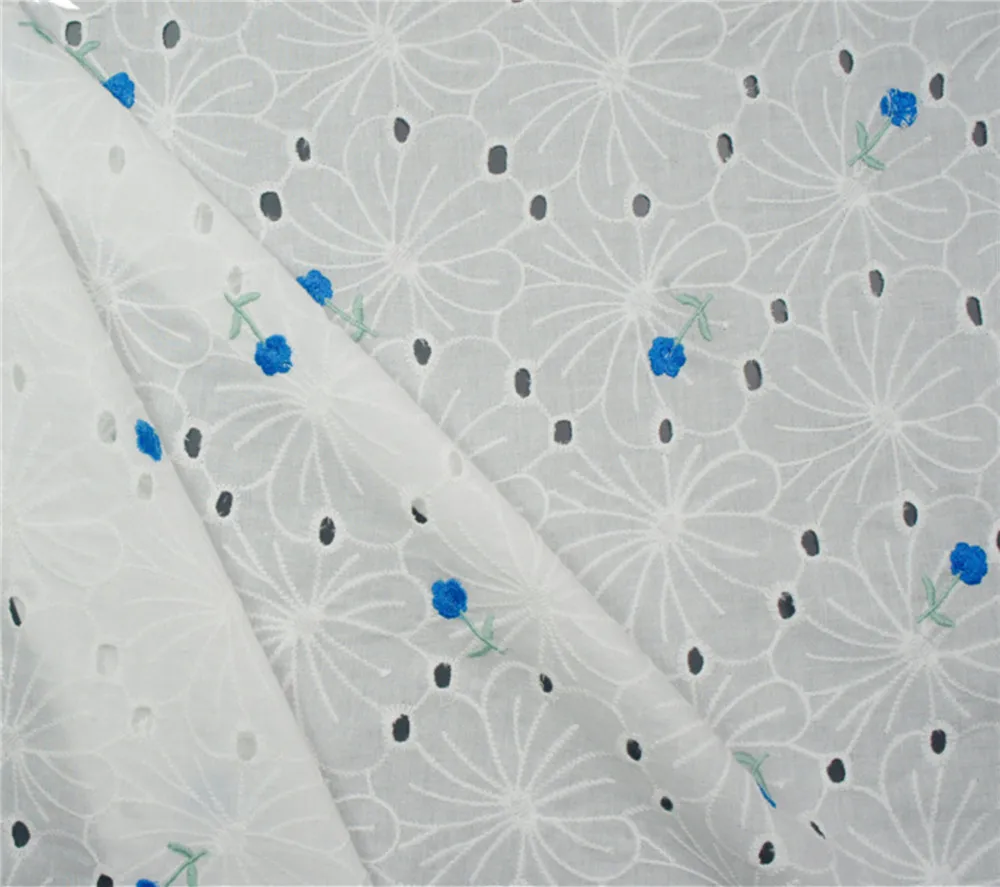 Пустотелая декоративная кружевная ткань Daisy Floral из хлопка с голубой вышивкой для создания бохо-платья, свадебного платья и блузки.